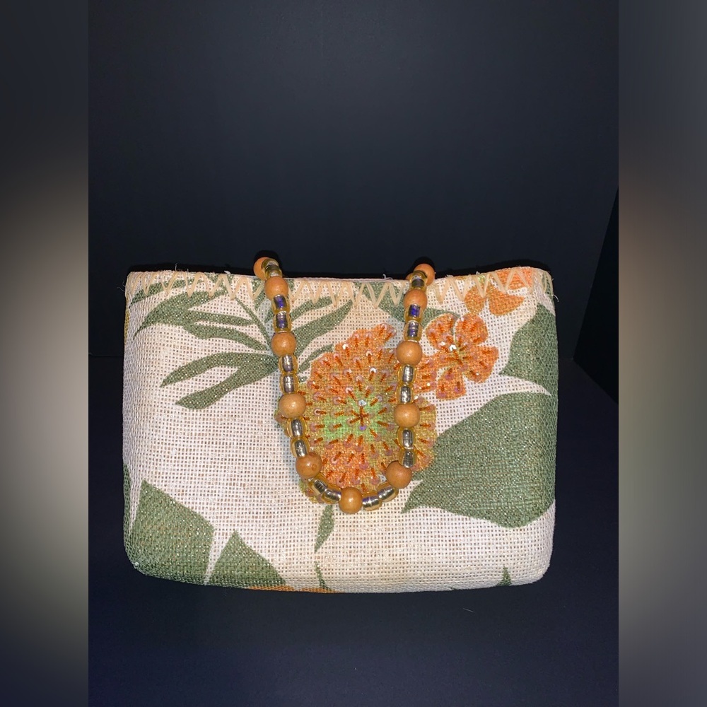 Beautiful, rare, beachy, vibrant, handmade jute purse with/beaded handles